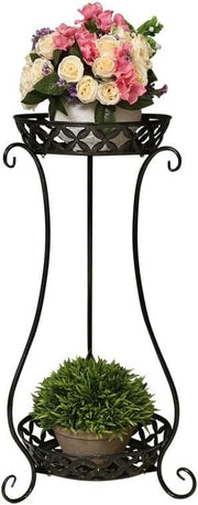 2 Tier Black Metal Plant Stand Indoor Outdoor Tall Flower Pot Display Shelf