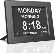 Digital Day Calendar Alarm Clock for Seniors Dementia Black Large Display