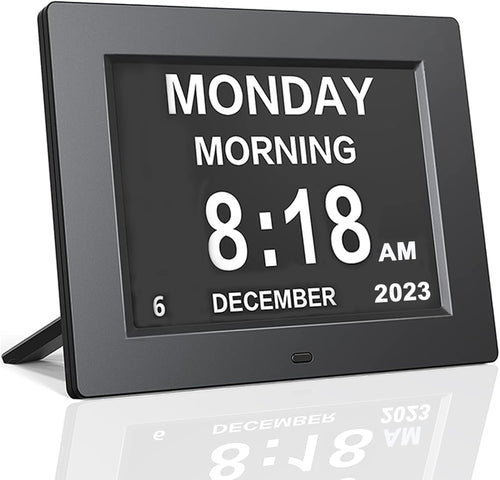 Digital Day Calendar Alarm Clock for Seniors Dementia Black Large Display