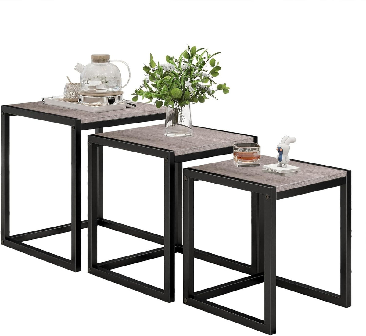 Nesting Coffee Tables Set of 3 Square Side End Table Grey Space Saving Easy Asse