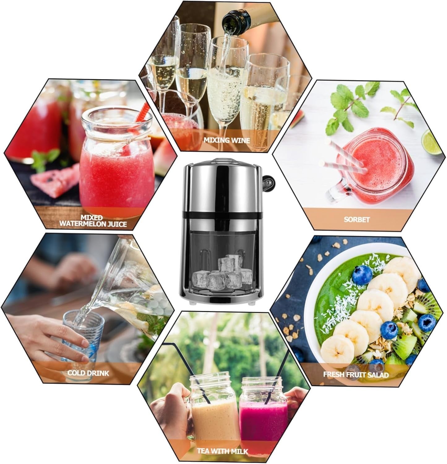 Manual Ice Crusher Hand Crank Stainless Steel Shaved Ice Maker Home Bar