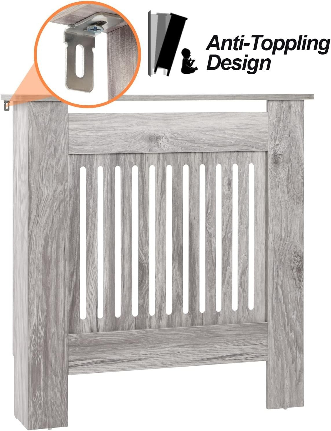 Small Grey Radiator Cover | Modern MDF Vertical Slatted Cabinet