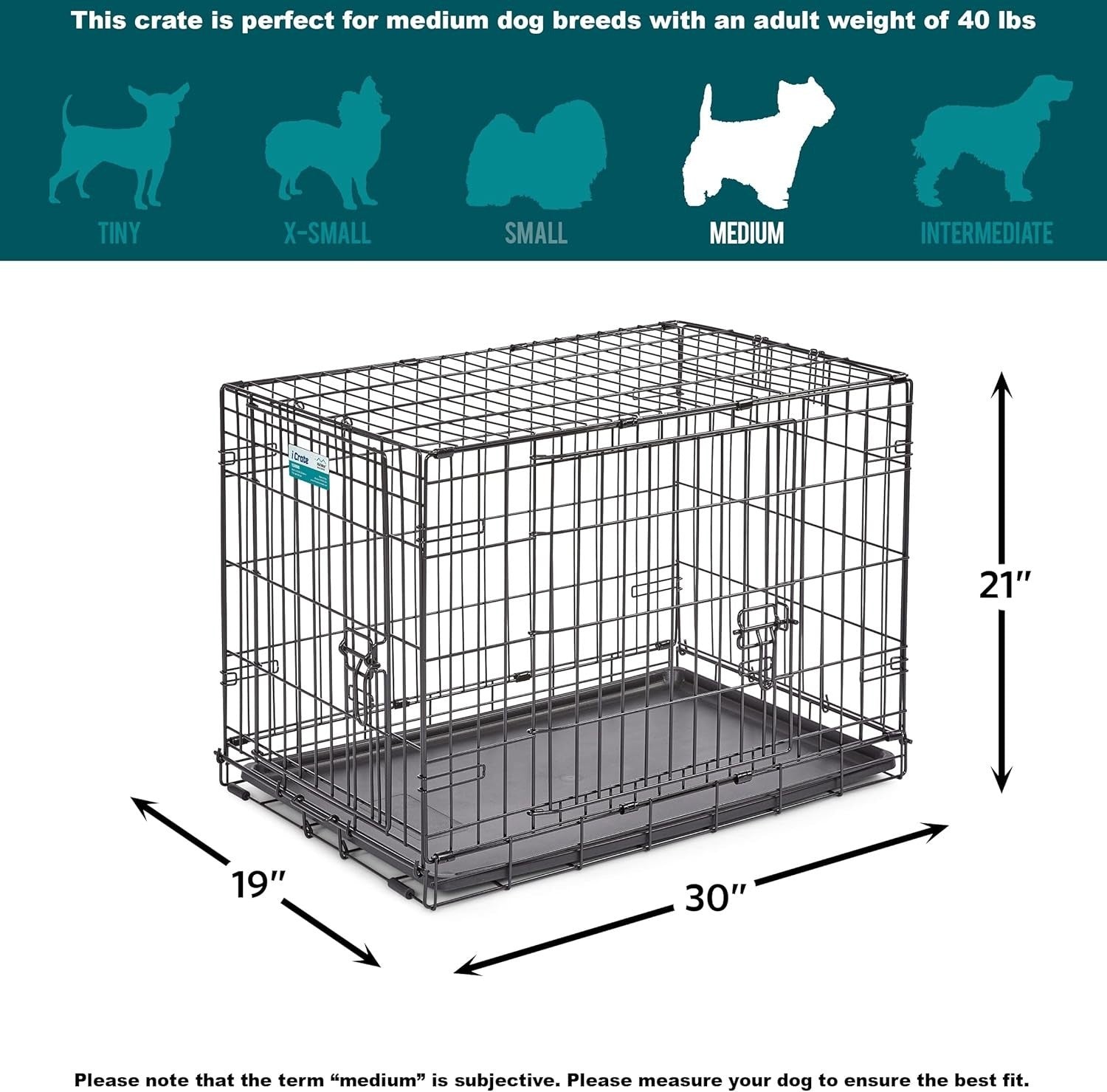 Double Door Medium Dog Crate 30" Foldable Metal Cage with Divider & Leak-Proof P