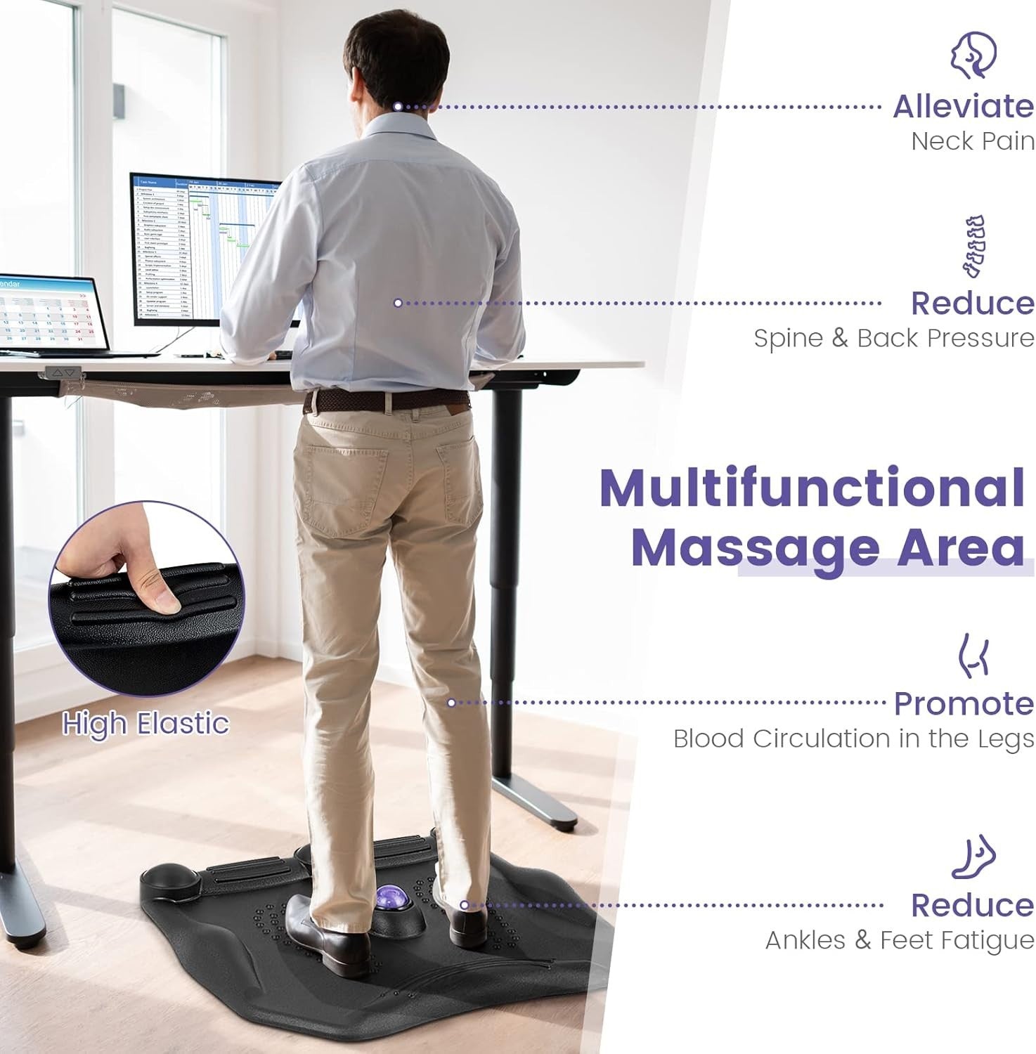 Anti Fatigue Standing Desk Mat With Massage Ball Ergonomic Foot Pad