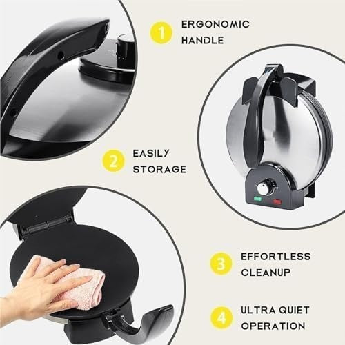 12" Electric Roti & Tortilla Maker 2000W | Non-Stick Double-Heated Press