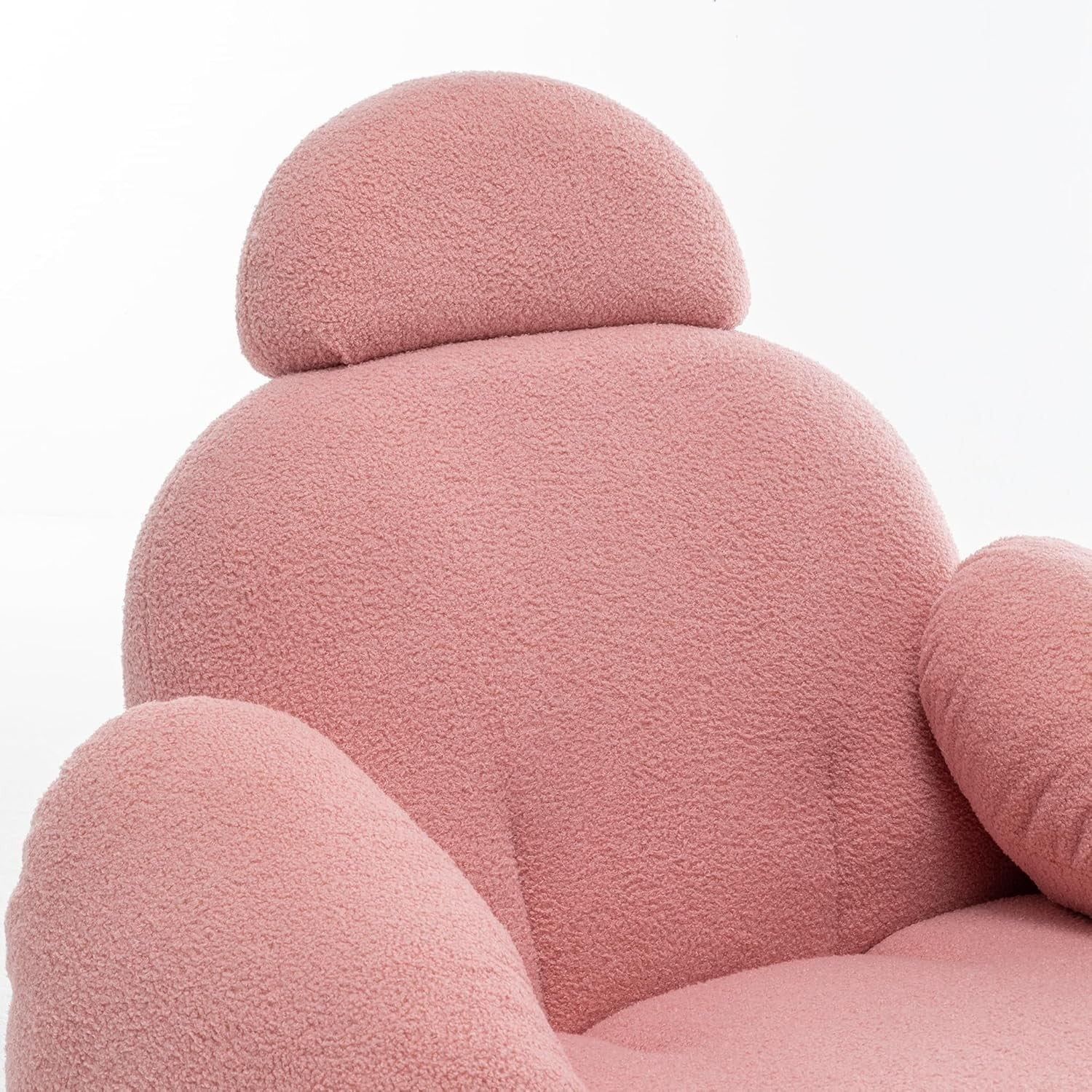 Pink Boucle Rocking Chair with Solid Wood Rockers & Plush Head Support