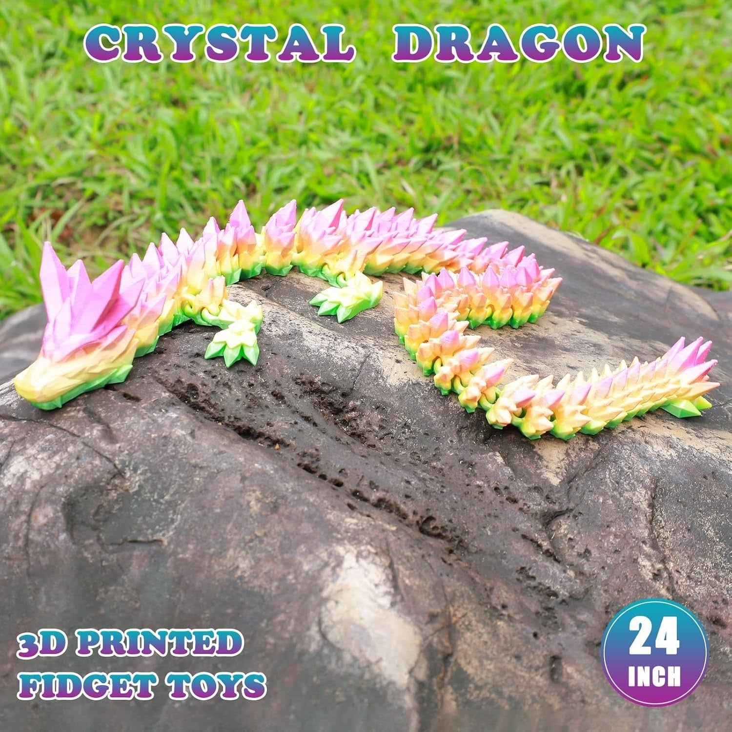 Large 3D Printed Rainbow Crystal Dragon Articulated Fidget Desk Decor