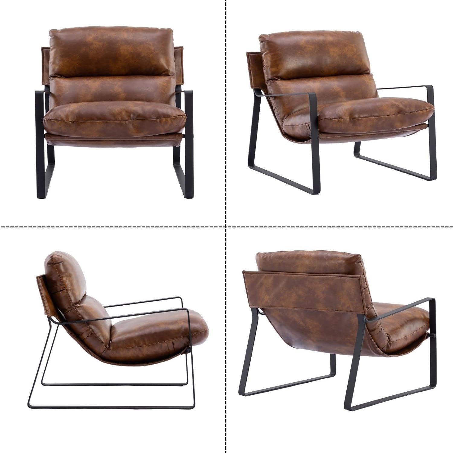 Modern PU Leather Armchair Tub Chair Metal Frame Lounge Reading Seat