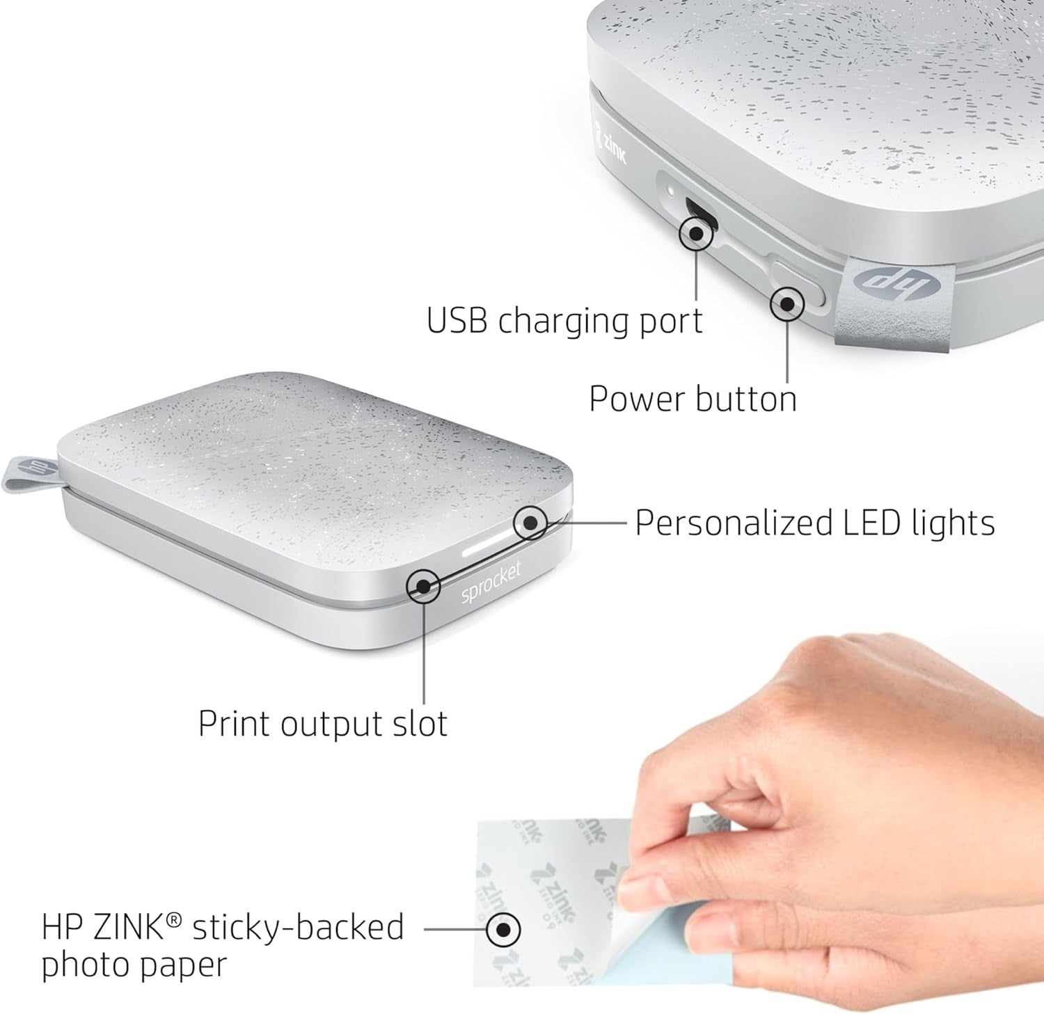 White Portable 2x3 Photo Printer Bluetooth Mobile Instant Sticker Pics