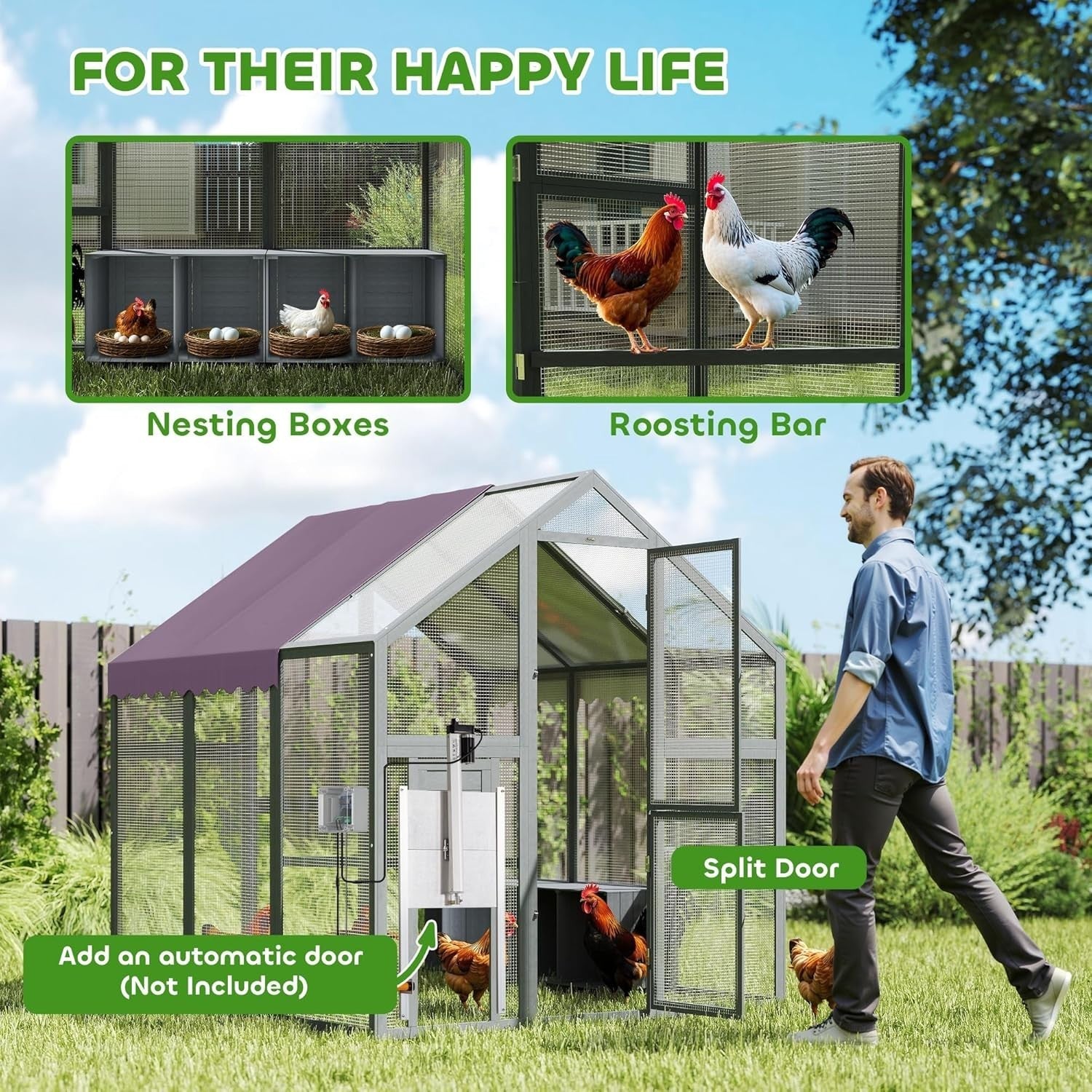 Large Walk In Wooden Chicken Run Waterproof Cover Nest Boxes 6–8 Hens