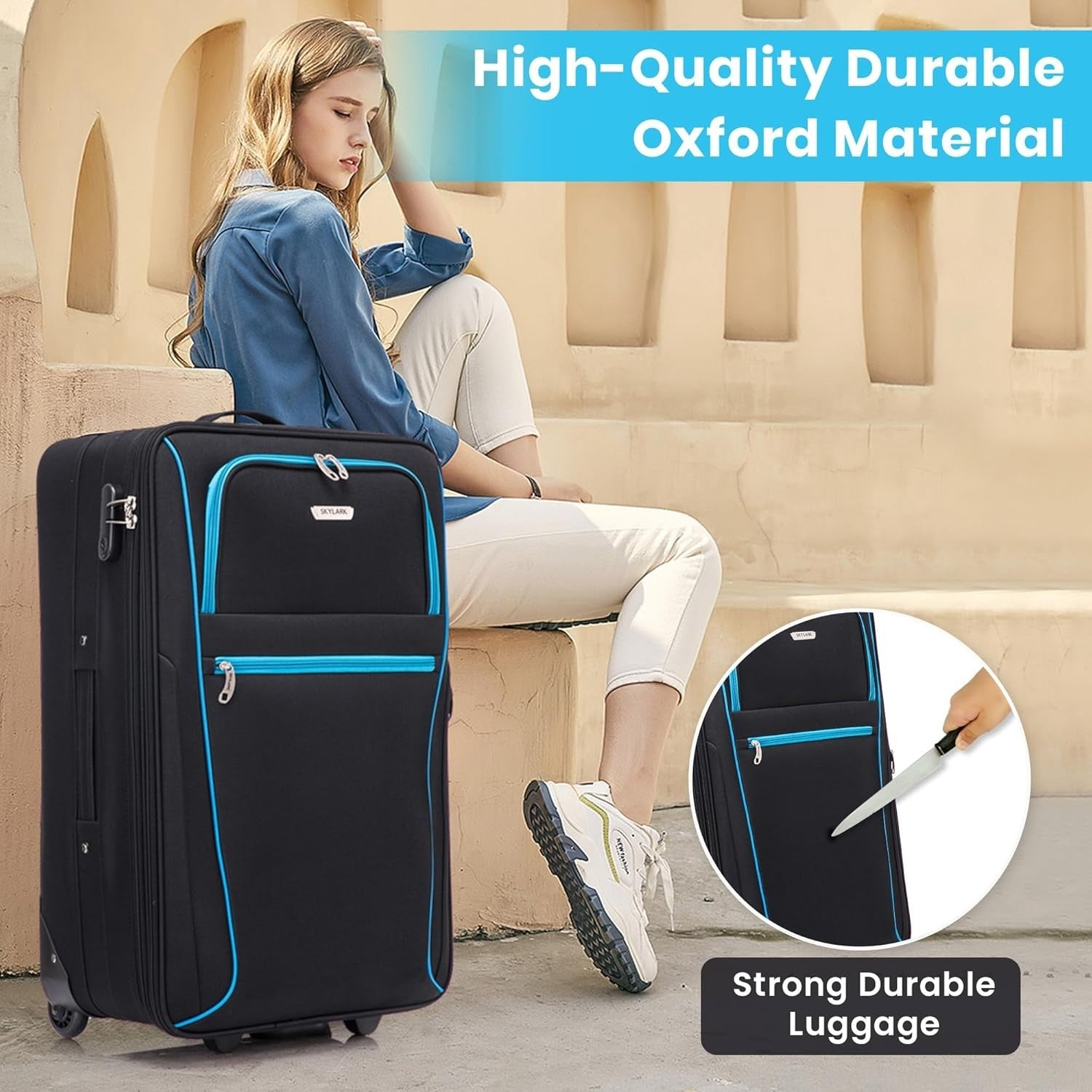 29'' Large Soft Shell Suitcase Expandable Lightweight Check In Luggage 2 Wheel