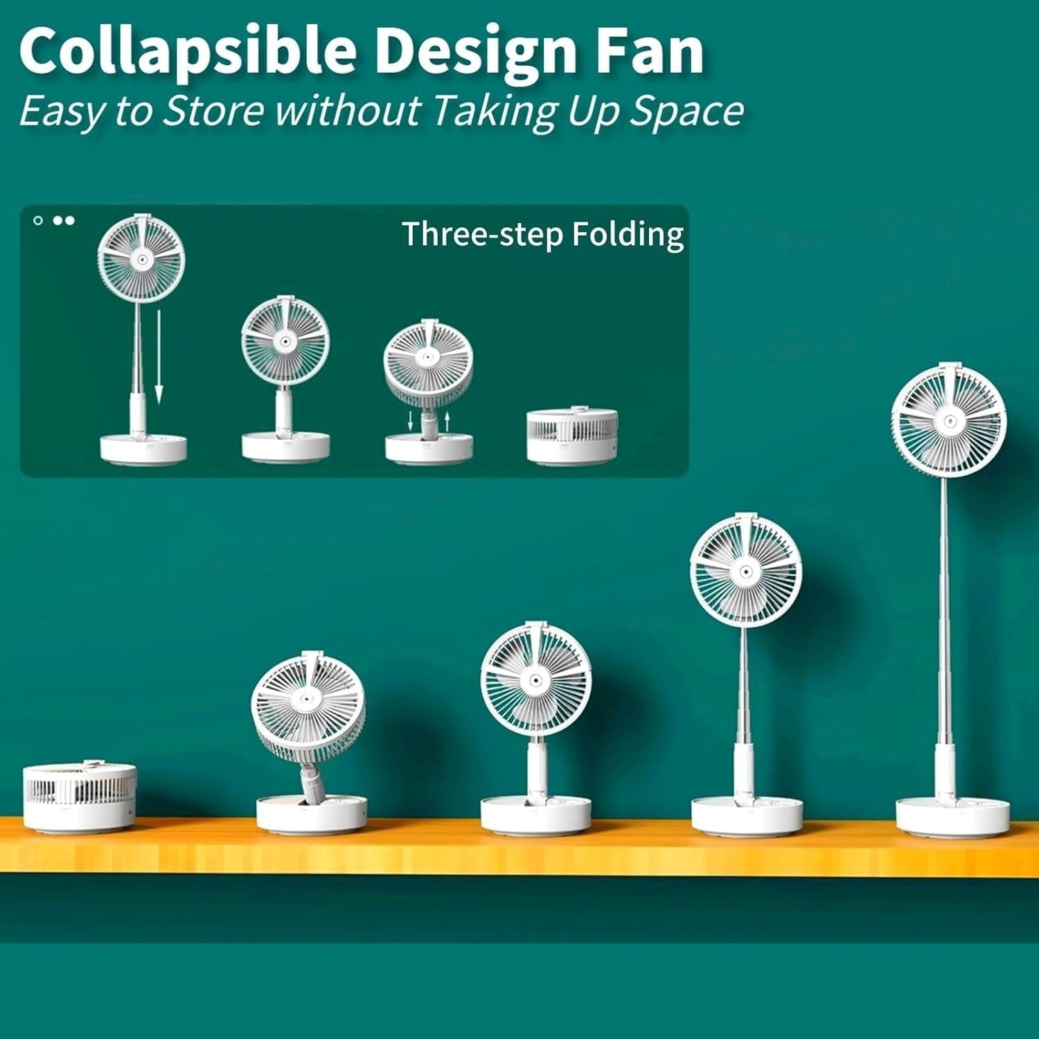 Collapsible Rechargeable Fan – 4-Speed Folding Desk Fan w/ Remote & Night Light