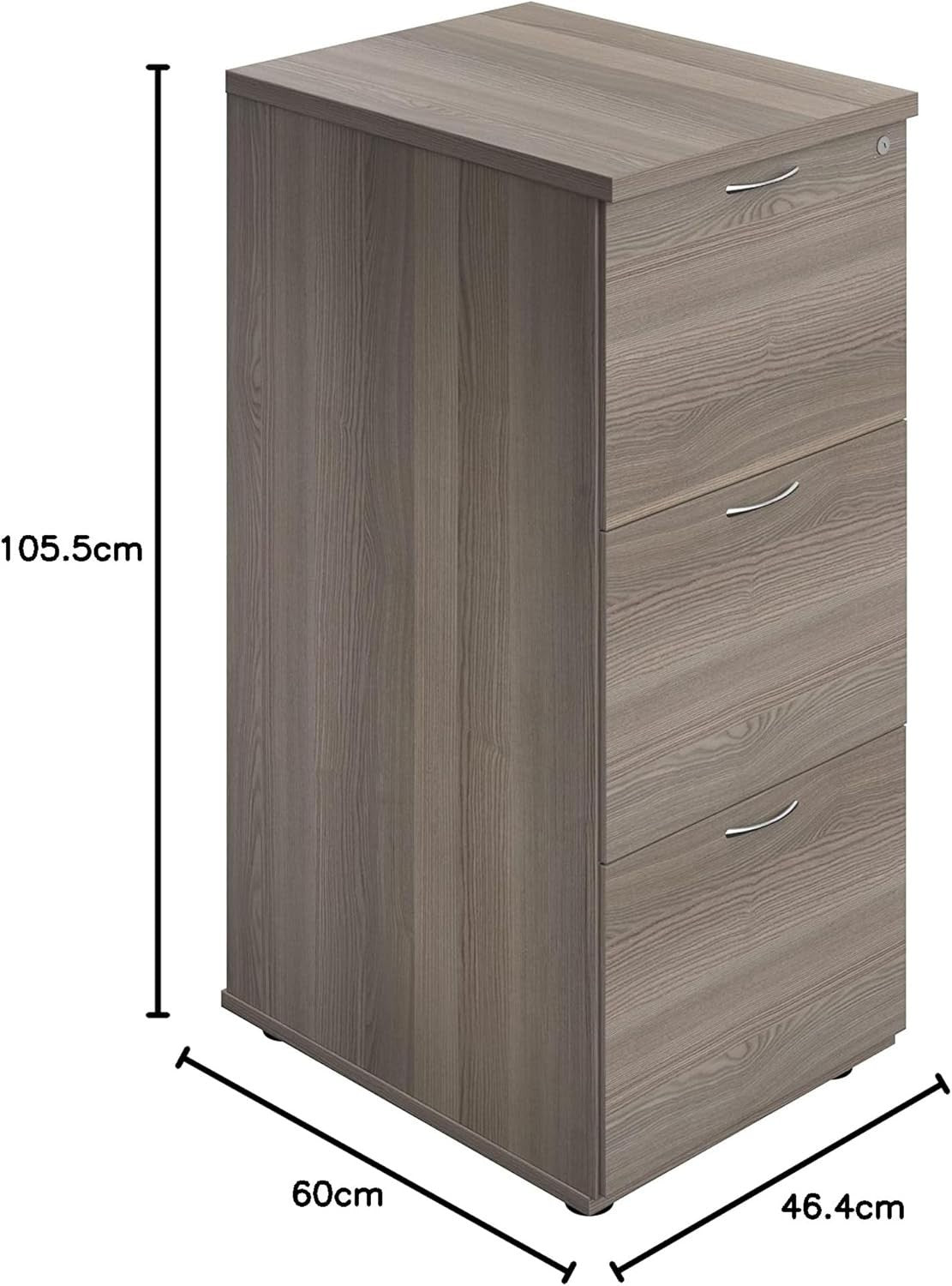 Grey Oak Filing Cabinet 3 Drawer Lockable 105cm Heavy Duty Office