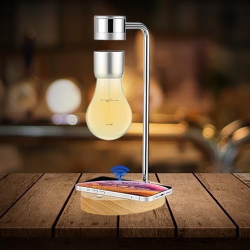 Silver Magnetic Levitating LED Bulb Lamp Floating Desk with Wireless Charger