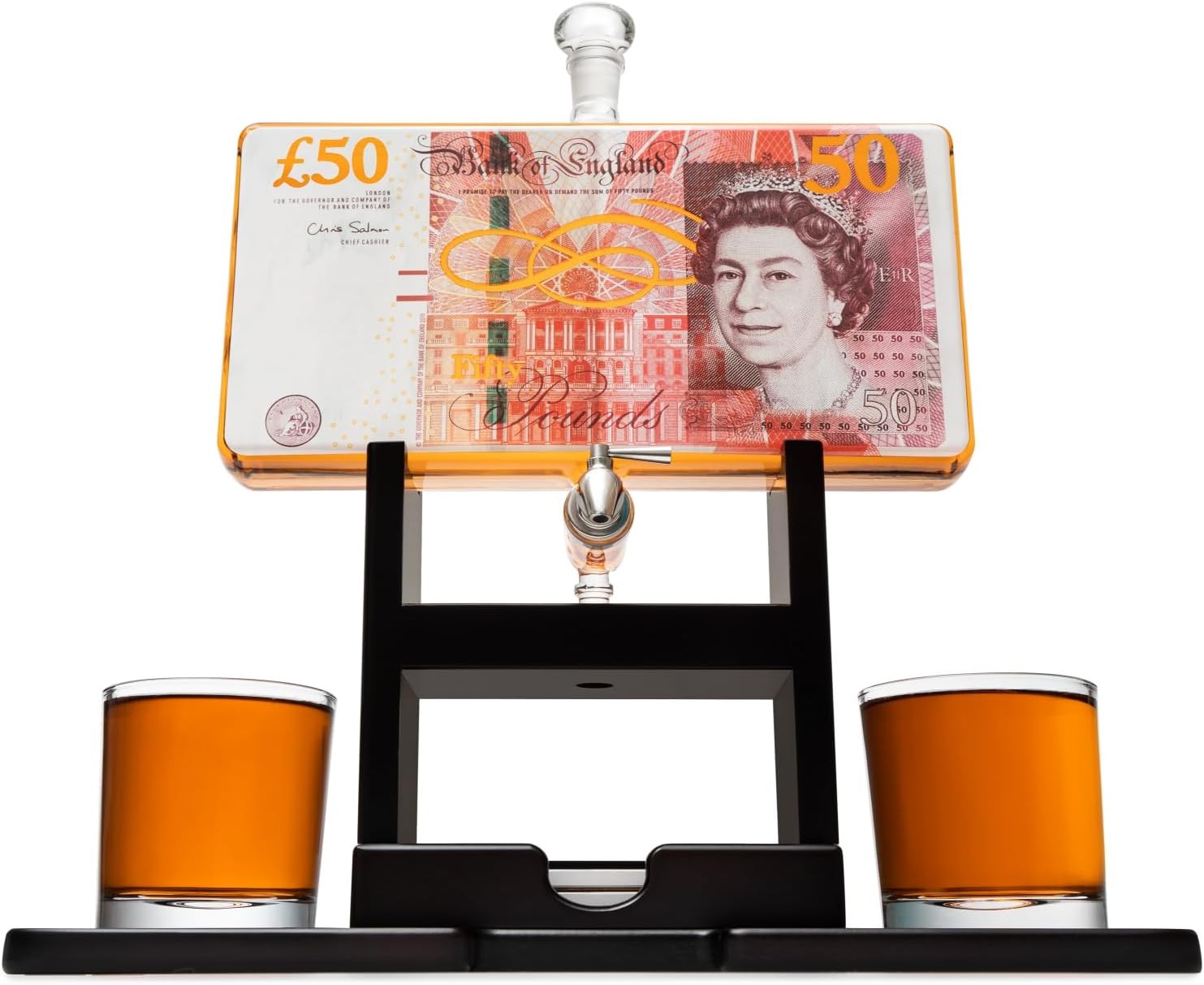 50 Pound Note Whiskey Decanter Set with Glasses Novelty Liquor Dispenser Gift