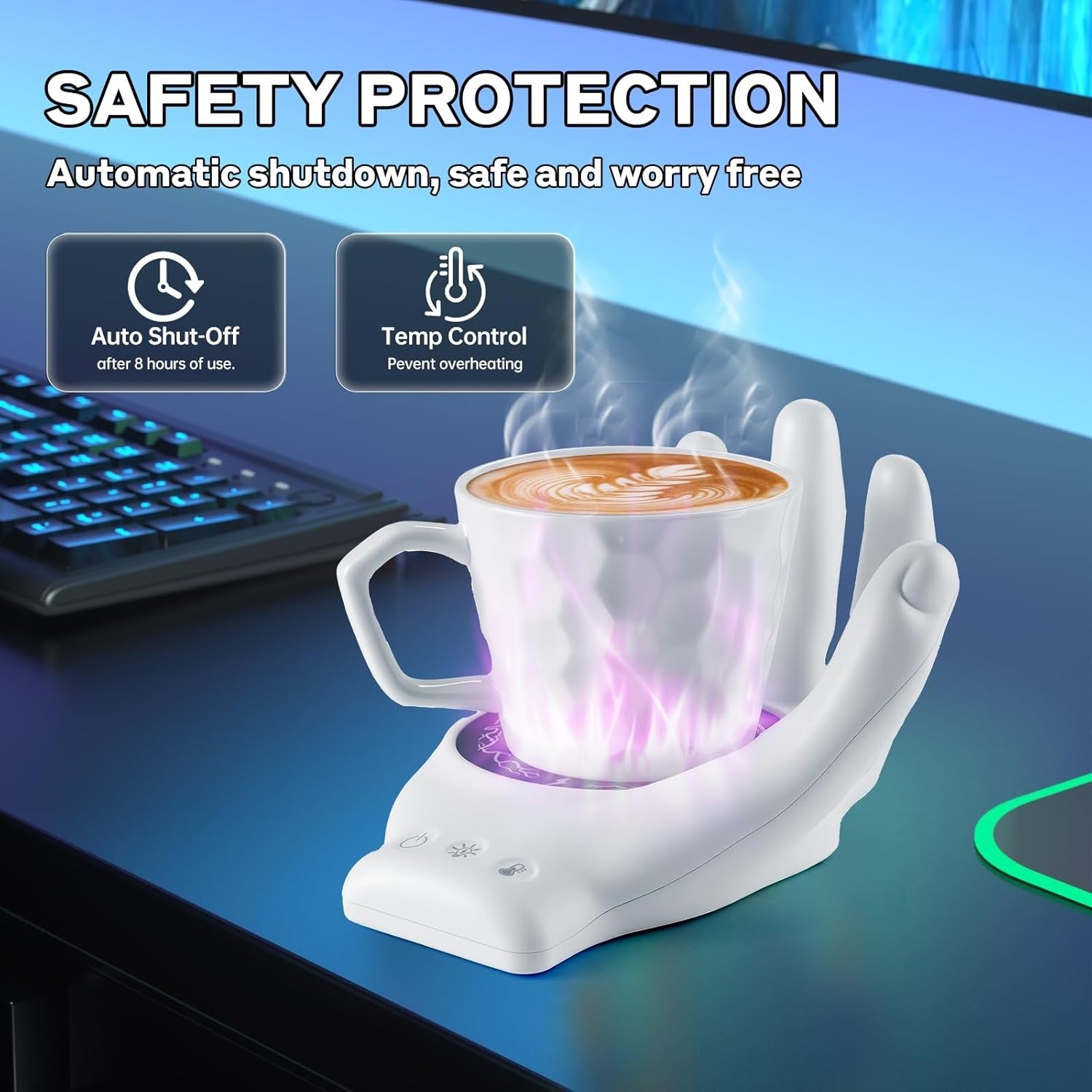 White Devil Hand Coffee Mug Warmer Set 3 Temp 8H Auto Off