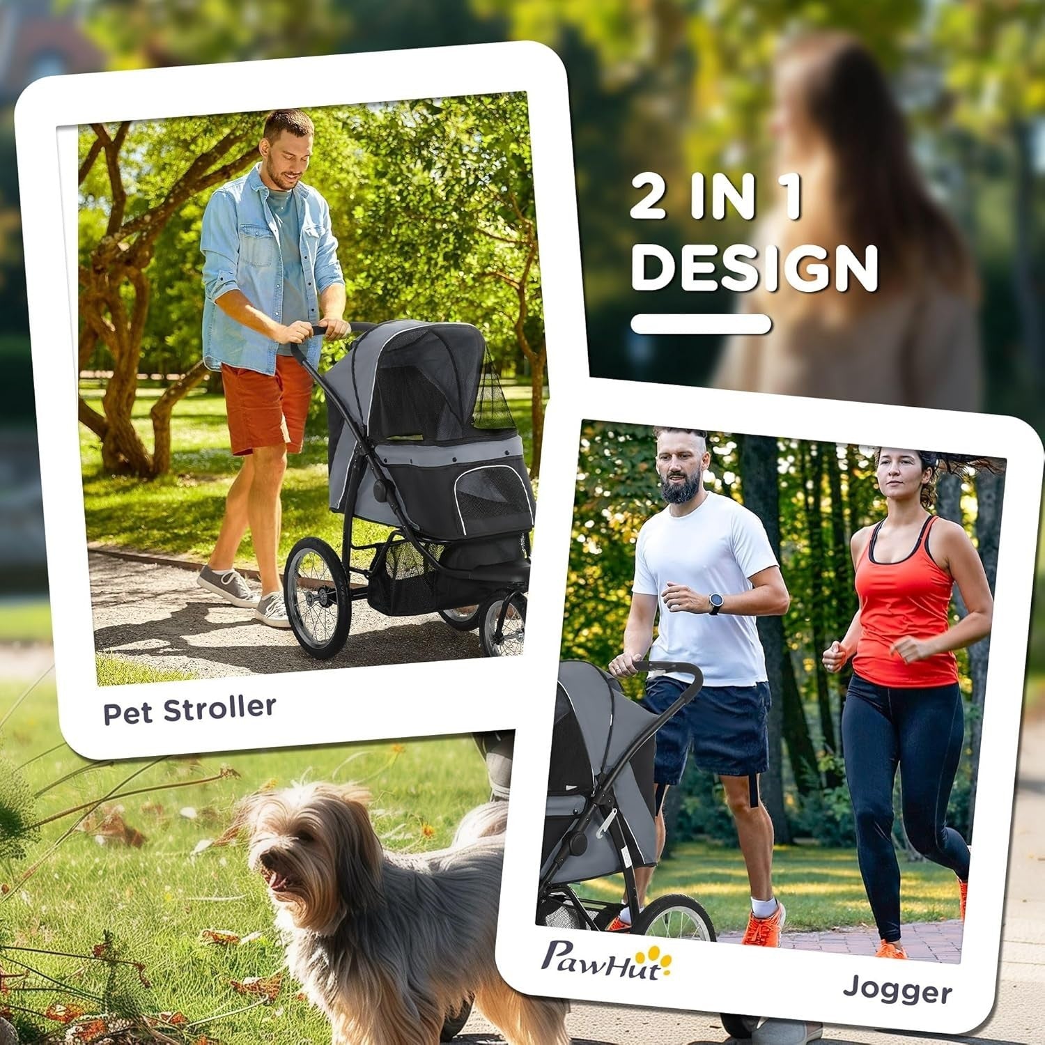Foldable Dog Stroller for Small & Medium Pets, 3 Wheel Jogger, 20kg