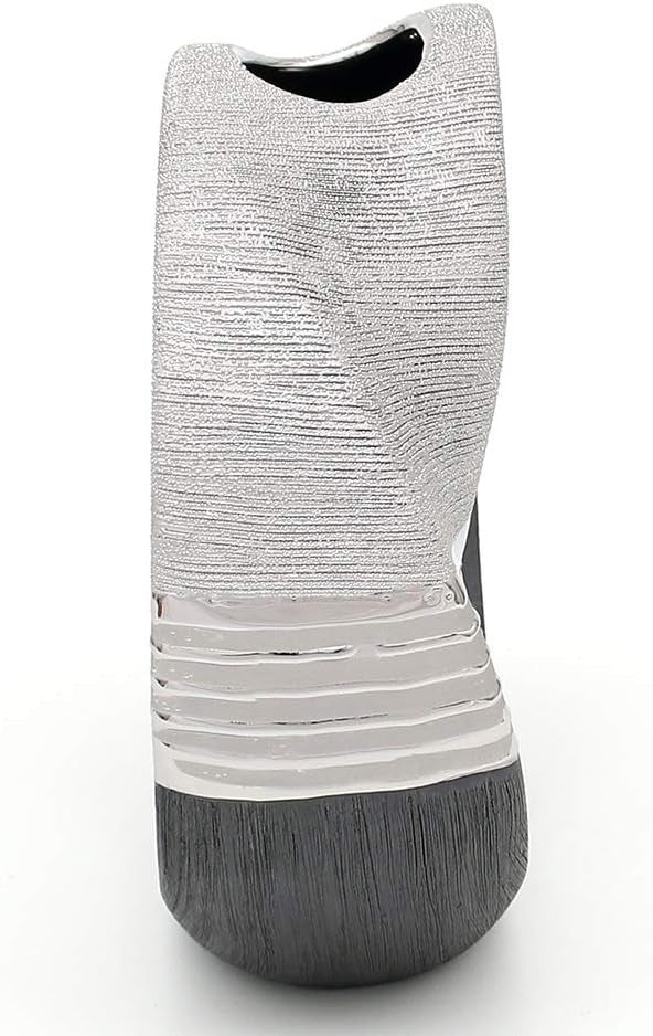 Modern Round Ceramic Vase 23cm Silver Grey Sculptural Hole Design Decor