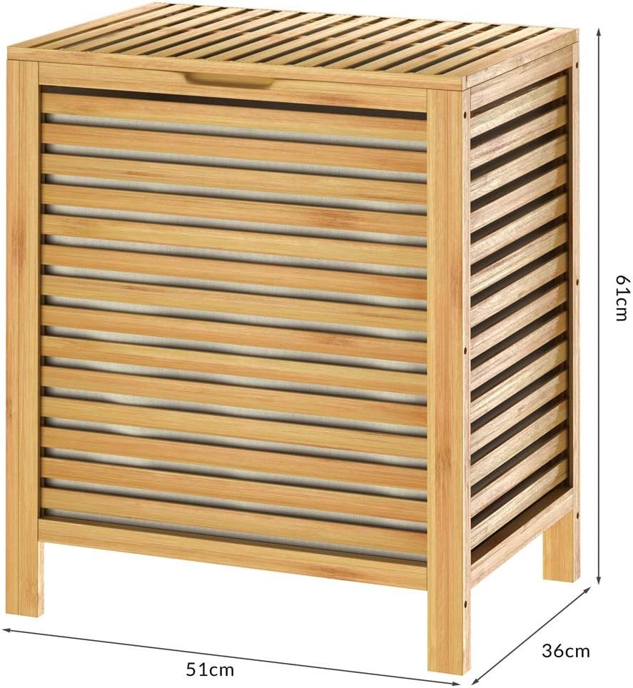 Set of 2 Bamboo Laundry Baskets 124L With Liner Ventilated Moisture-Resistant