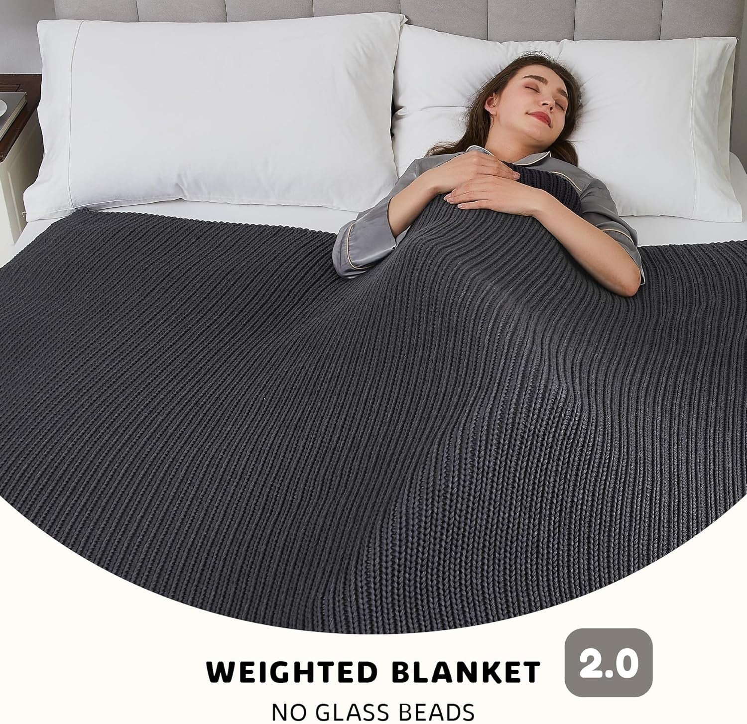 Knitted Weighted Blanket 15lbs Dark Grey Chunky Knit Heavy Throw 60"x80" No Bead