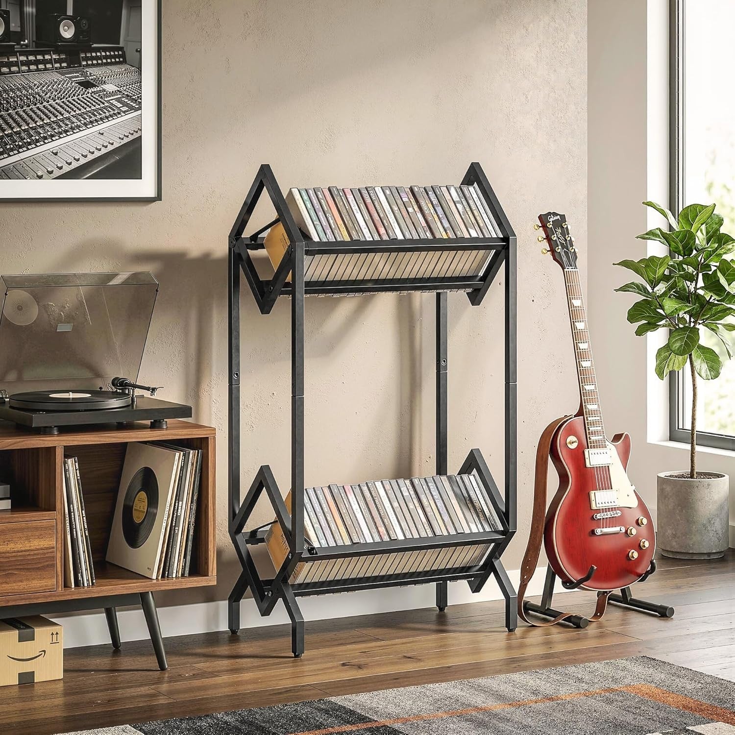 Metal CD Storage Rack 50 Disc Display Stand DVD Book Shelf Black 80cm