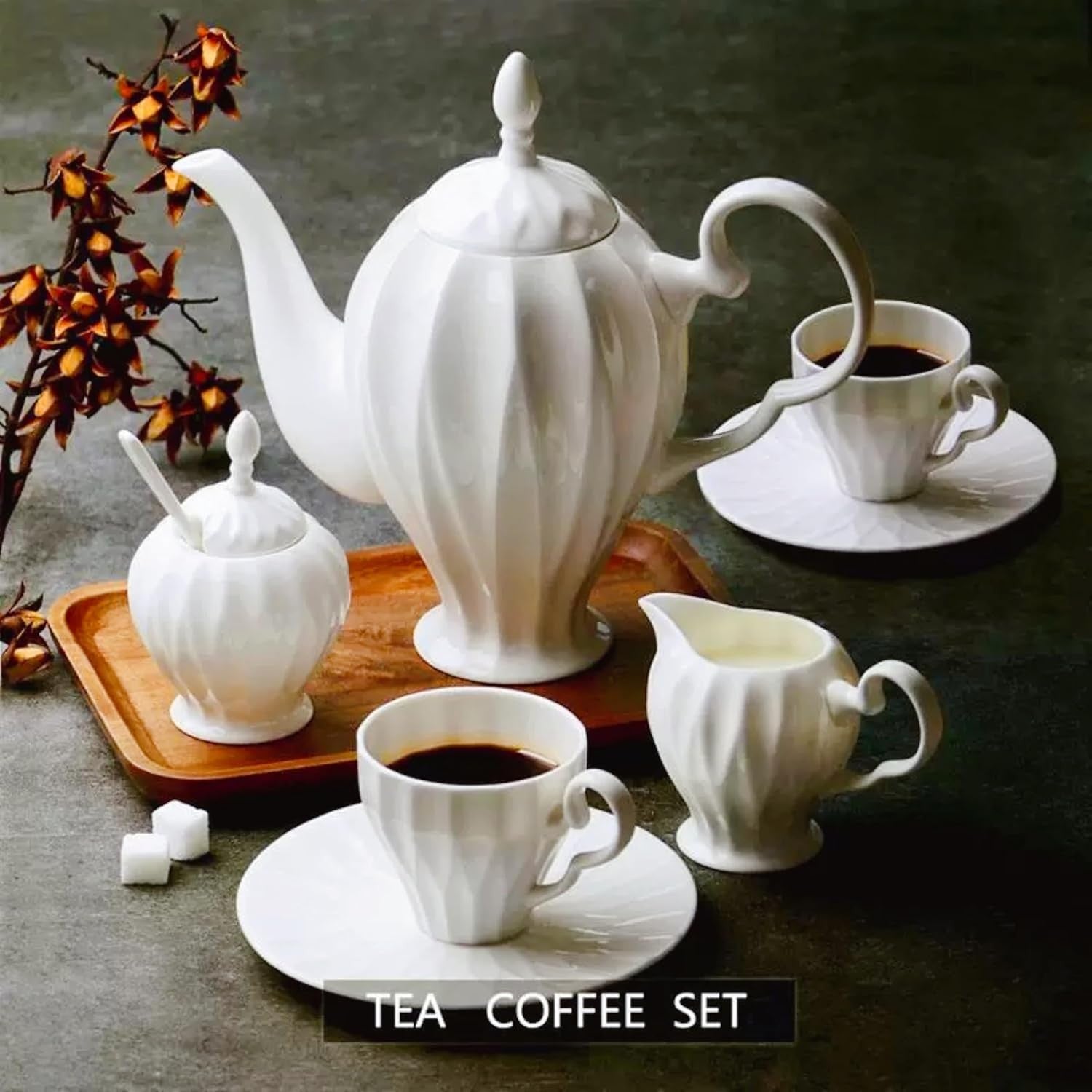 15pc Fine Bone China Tea Set Peacock Design Teapot Cups Saucers