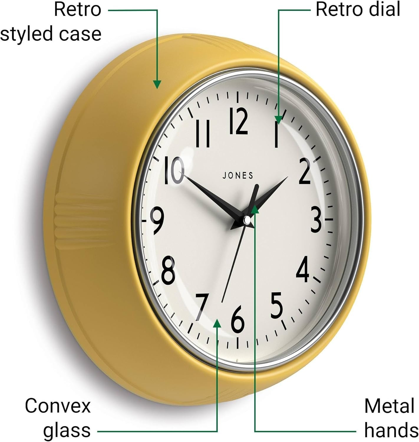 25cm Yellow Retro Wall Clock Silent Quartz | Easy Read Modern Kitchen Home Decor