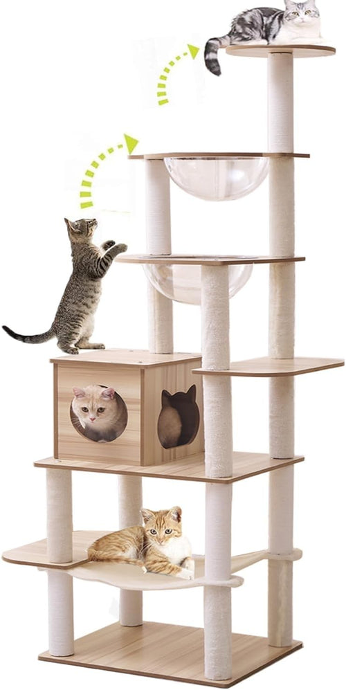 193cm Large Cat Tree Tower Condo Hammock Capsule Bowls Plush Scratching
