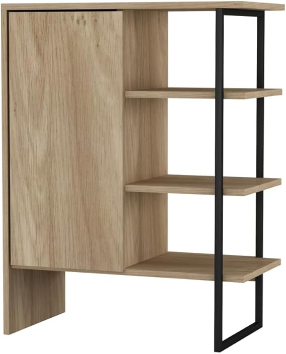 Modern 60cm Bedside Cabinet with Shelves, Steel & Wood Storage Unit for Home
