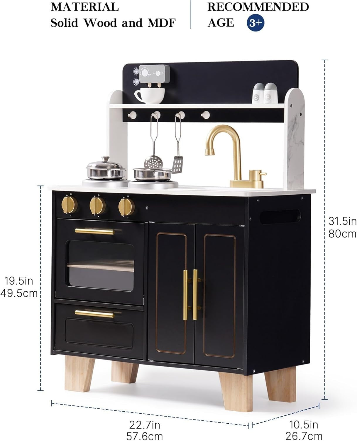 Kids Wooden Play Kitchen w/ Coffee Machine Black Pretend Toy