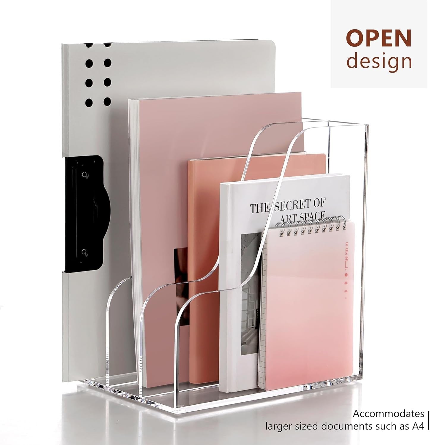 Clear Acrylic Desk Organizer 3-Section A4 File Folder Holder