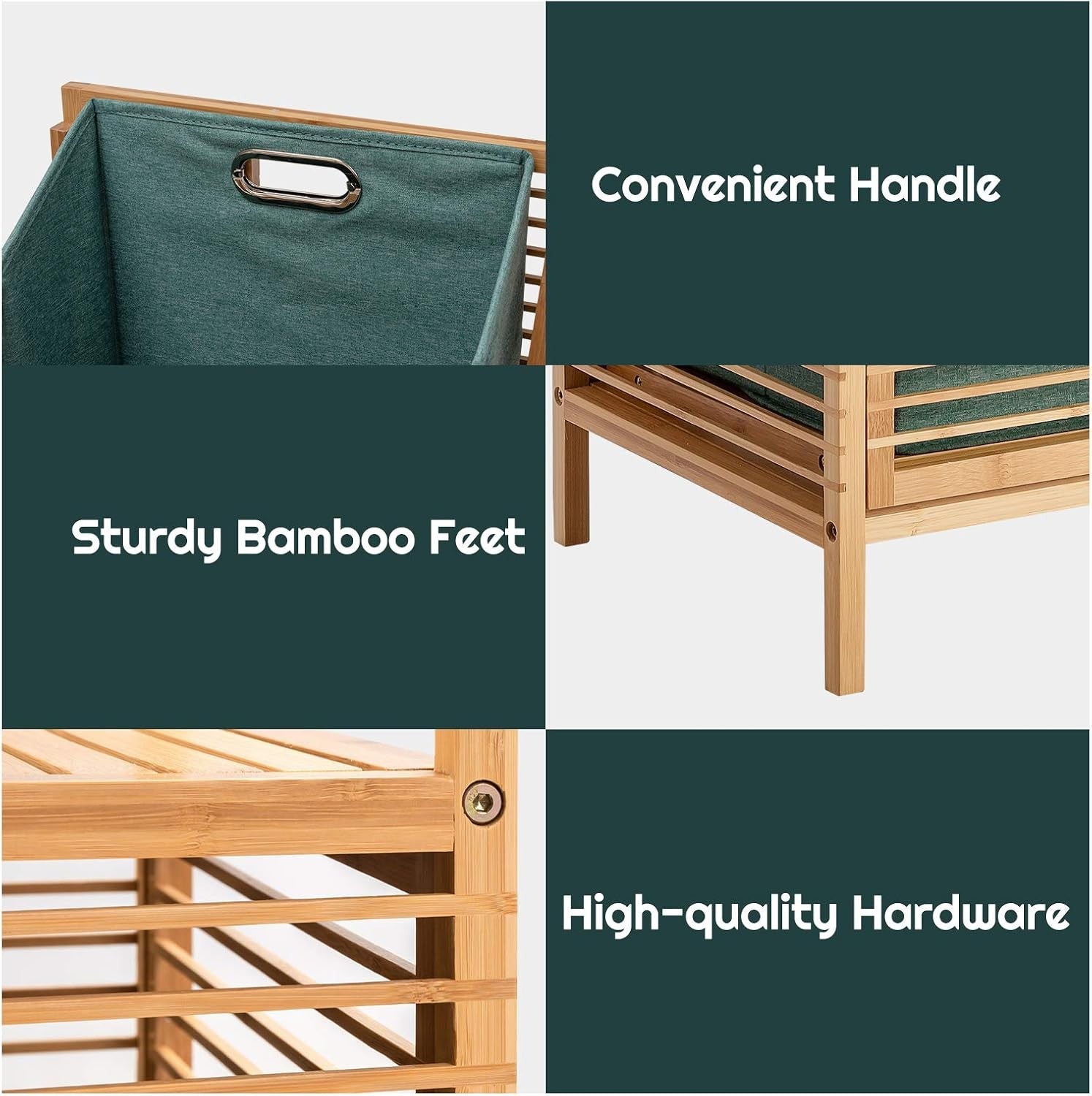 Bamboo Tilt-Out Laundry Hamper with 2 Shelves | Removable Bag | 40×33×95cm
