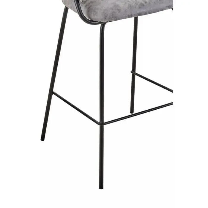 Grey Faux Leather Bar Stool – Armrest Seat, Metal Legs, Modern Style