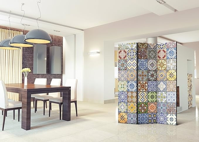 Vibrant Mosaic Tile Pattern 3-Panel Folding Privacy Room Divider 135x172cm