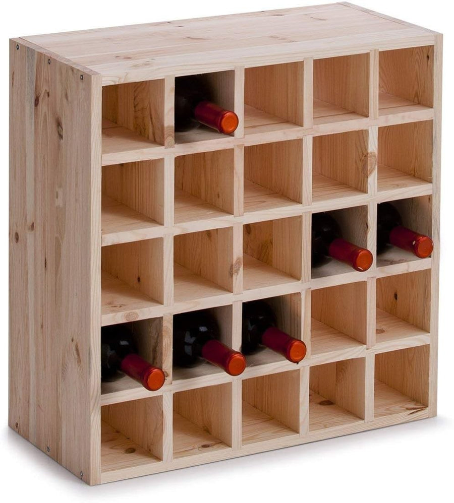 Large Wooden Wine Rack 25 Bottle Storage Shelf | Floor Standing Natural Wood