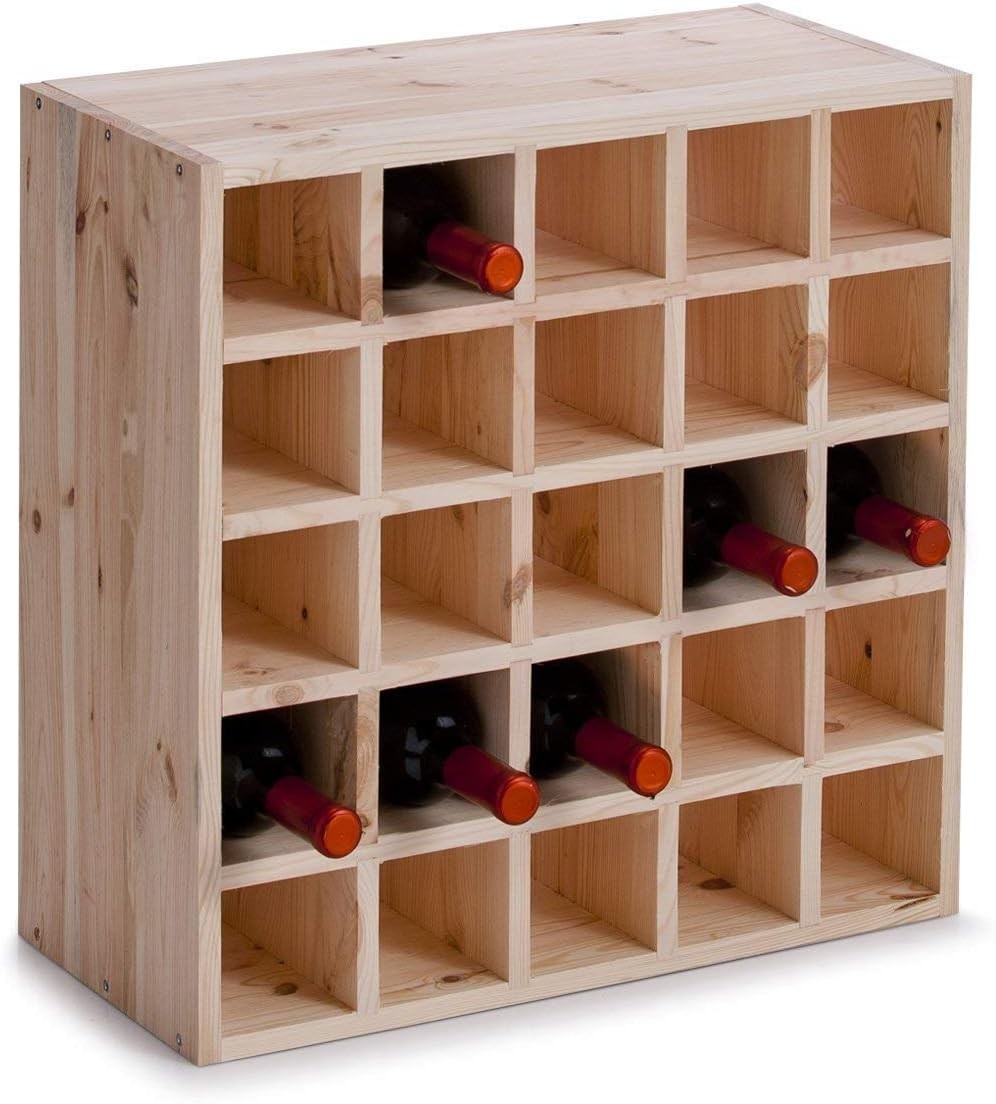 Large Wooden Wine Rack 25 Bottle Storage Shelf | Floor Standing Natural Wood