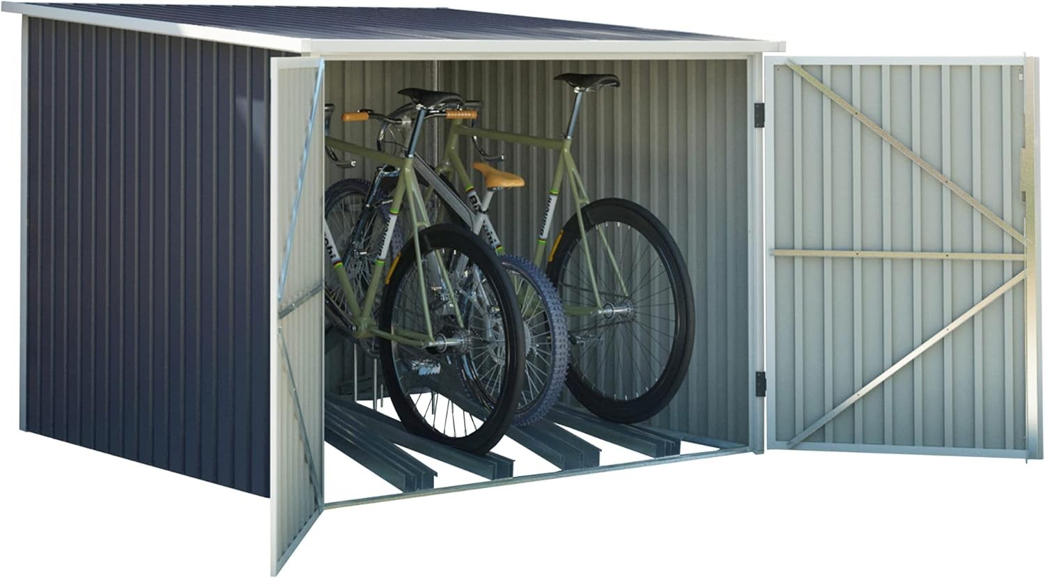 Metal Bike Shed Outdoor Garden Storage with Ramp & Locking Racks 6x7ft Grey