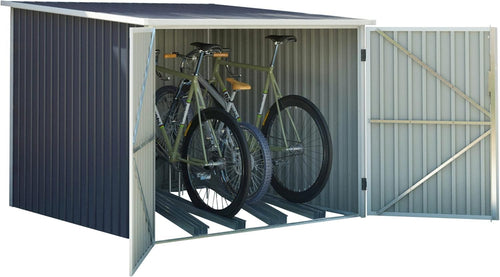 Metal Bike Shed Outdoor Garden Storage with Ramp & Locking Racks 6x7ft Grey