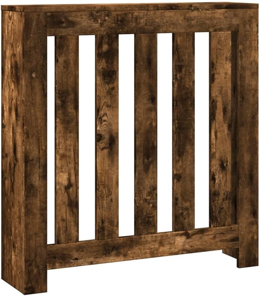Modern Smoked Oak Radiator Cover Shelf | Engineered Wood Slatted Cabinet