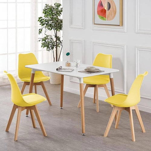 Modern Dining Table Set 4 Yellow Chairs Small Kitchen Compact Furniture