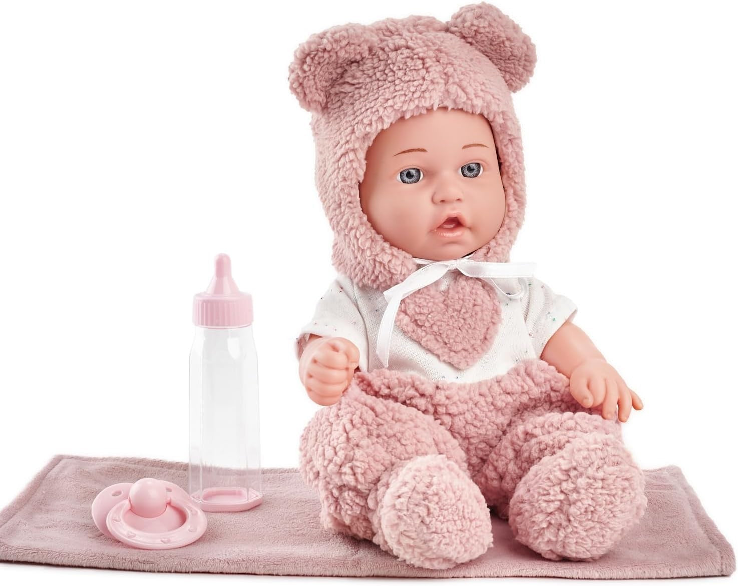 12” Baby Doll Playset Pink Outfit Blanket Bottle Pacifier