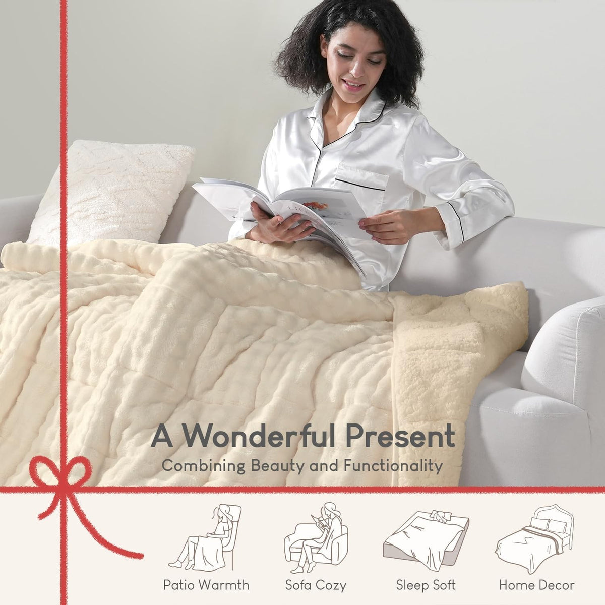 15lb Beige Bubble Fleece Sherpa Weighted Blanket 60x80 Cozy Plush