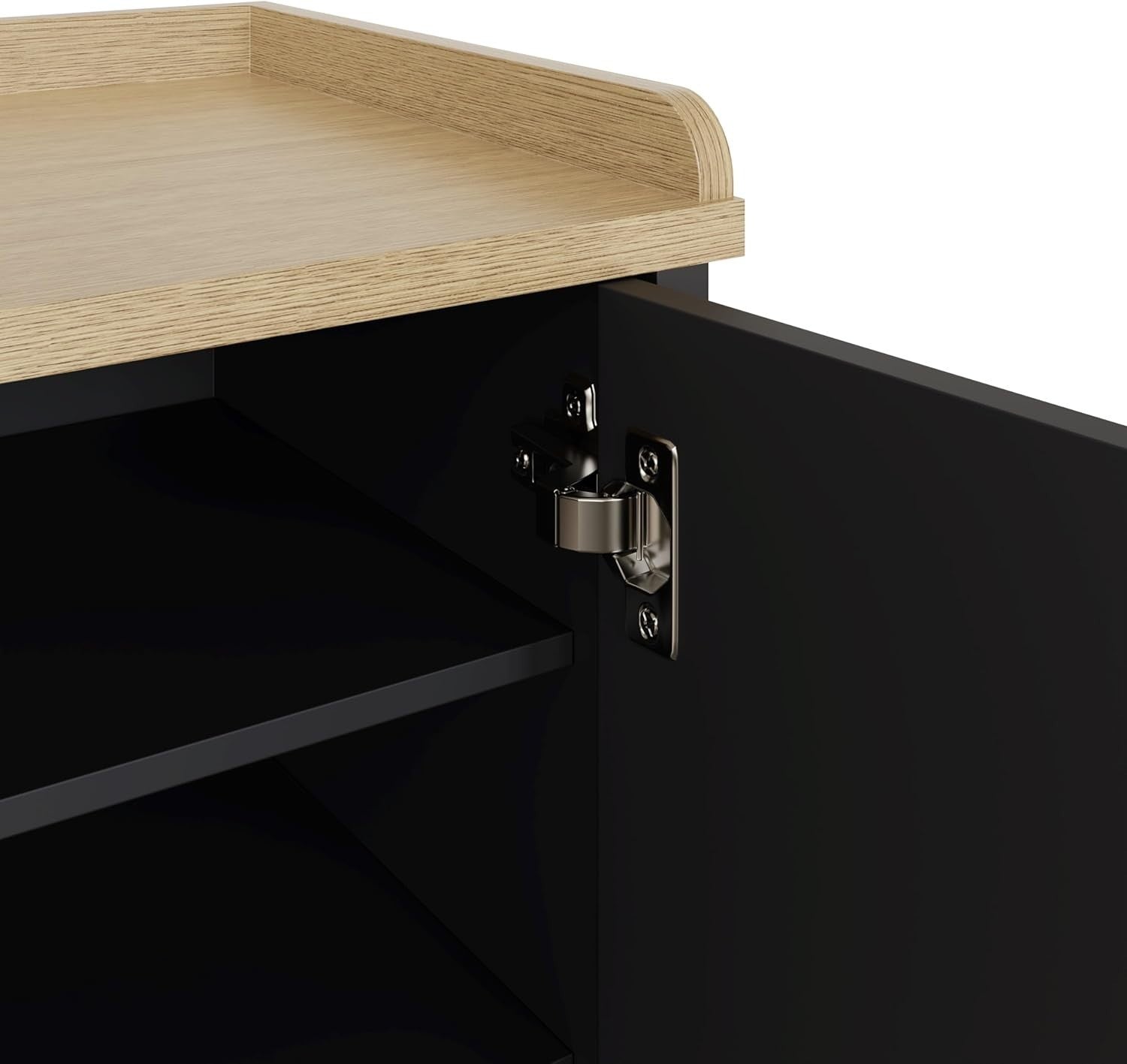 Black 2-Door Shoe Storage Bench – Rustic Entryway Seat & Hallway Organizer