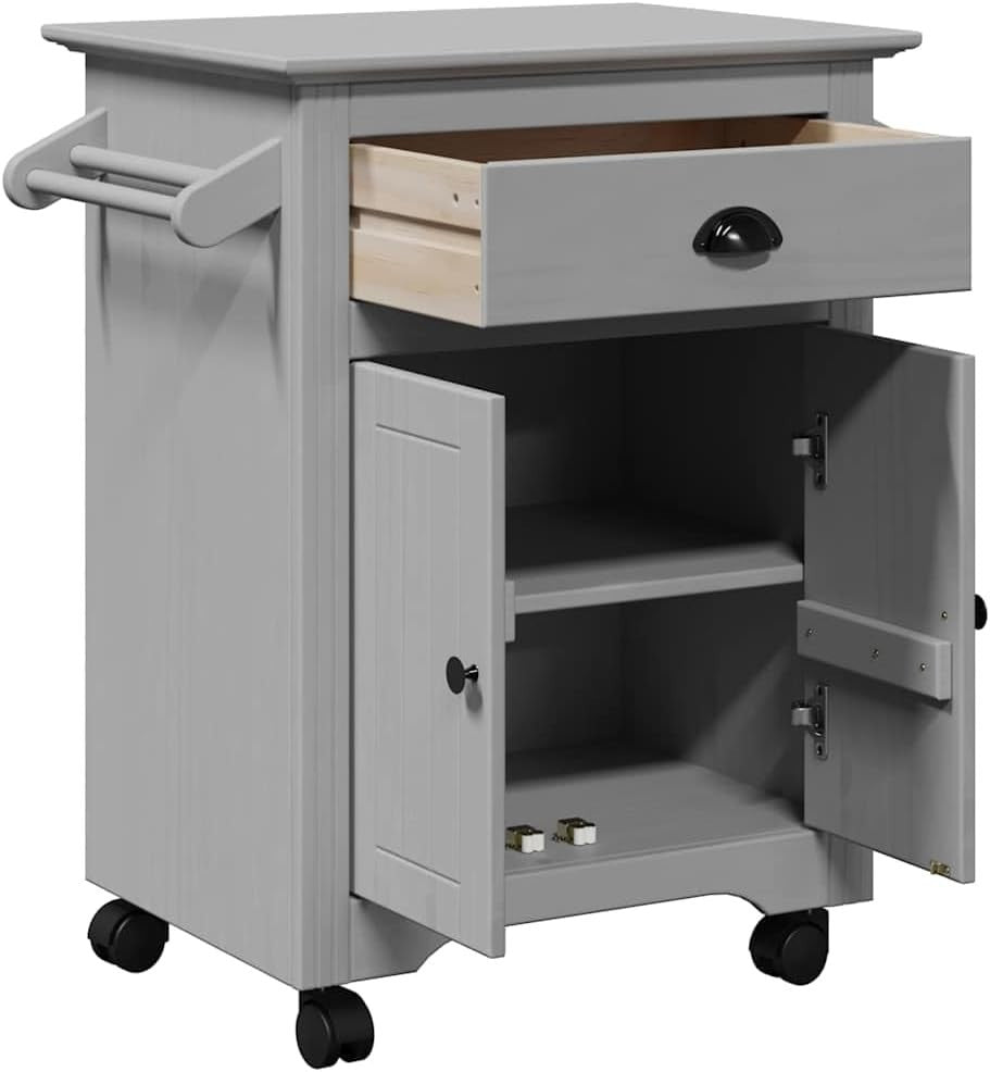 Grey Kitchen Trolley Cart w Drawer Cabinet Wheels