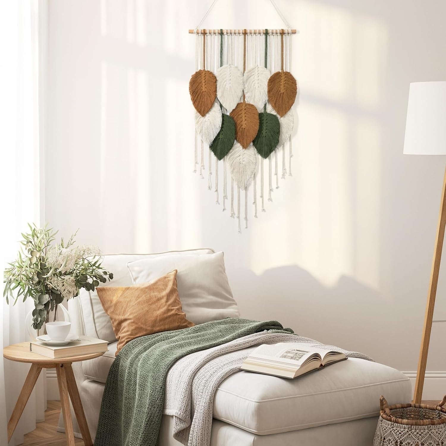 Small Macrame Wall Hanging Boho Leaf Woven Tapestry 42x72cm