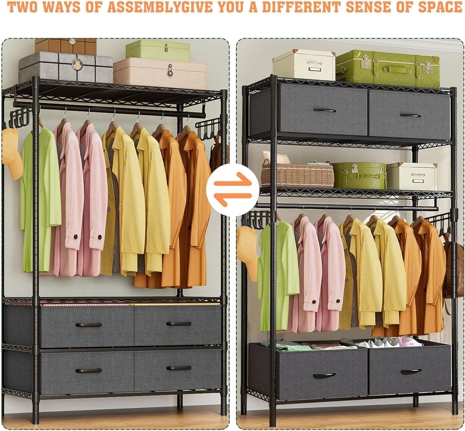 Heavy Duty Clothes Rail with 4 Drawers Metal Garment Rack