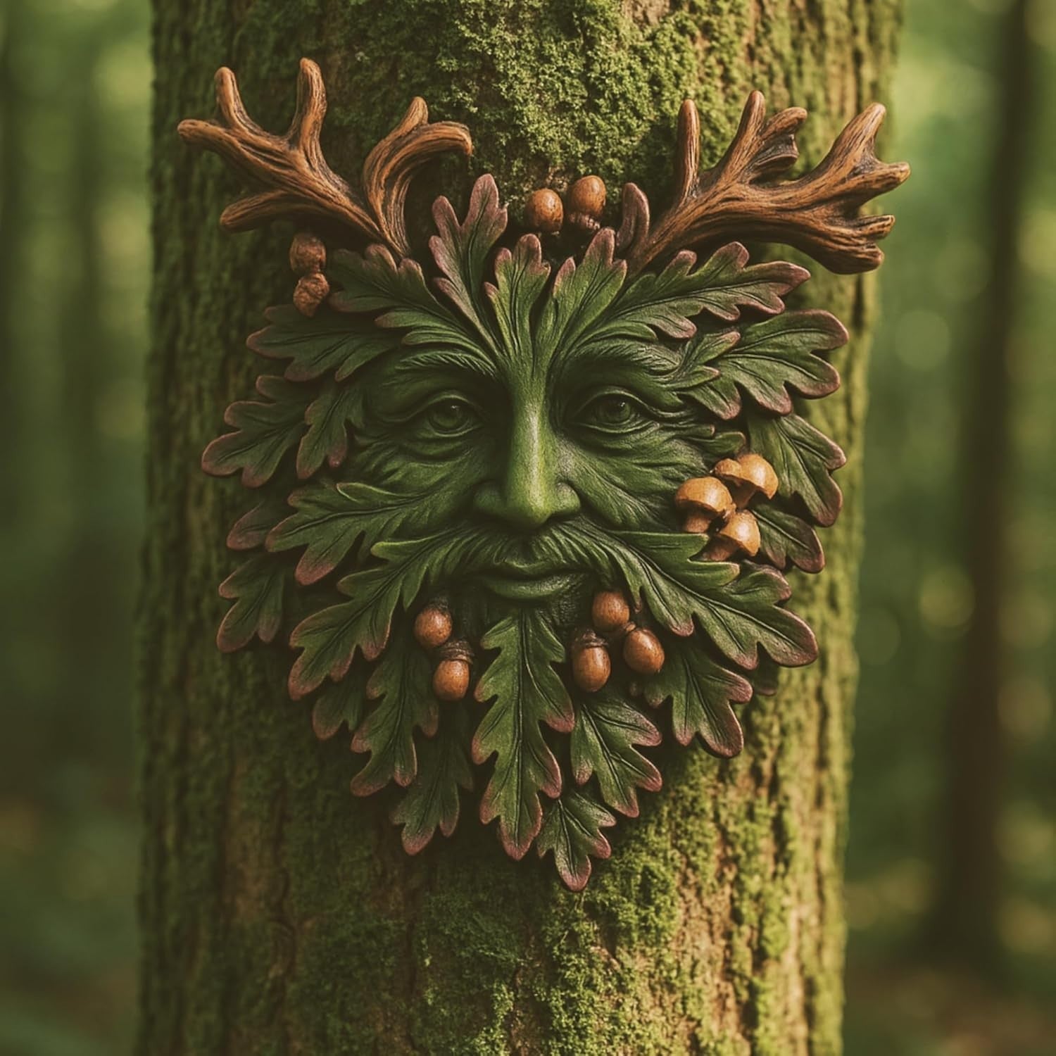 Green Man Wall Plaque Garden Ornament Resin Celtic Tree Spirit Face 15cm Decor