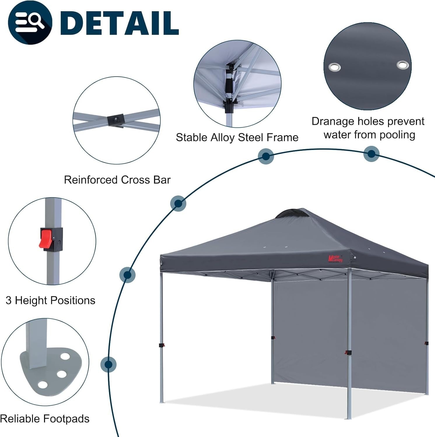 3x3M Dark Grey Pop Up Gazebo Tent With 1 Sidewall Waterproof Outdoor Shelter
