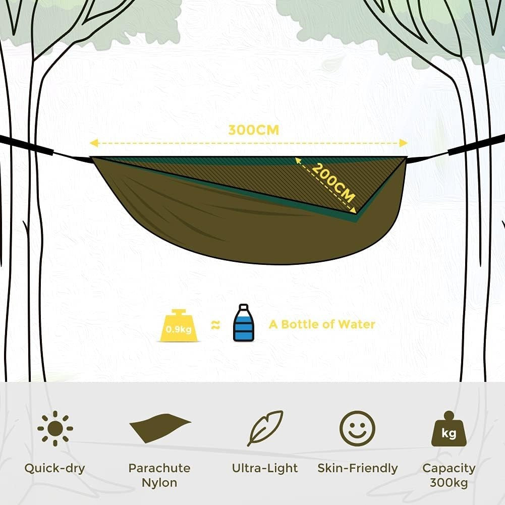 Lightweight Portable Double Camping Hammock with Heavy-Duty Straps, Fits 2