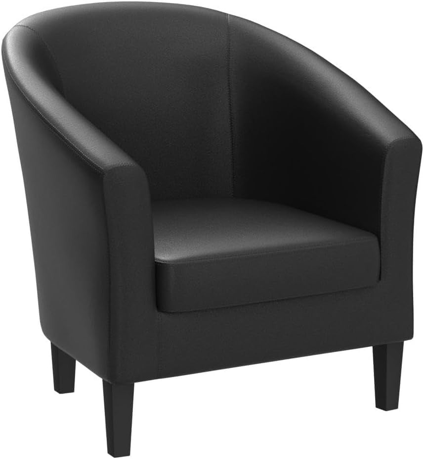Leather Tub Chair Armchair Club Lounge Seat Faux Leather Black